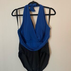 Blue and Black Halter Swimsuit